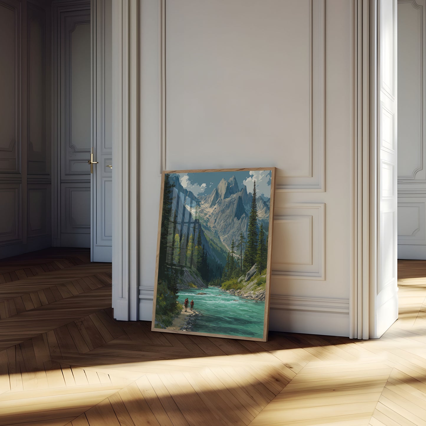 Póster de naturaleza salvaje de río de montaña