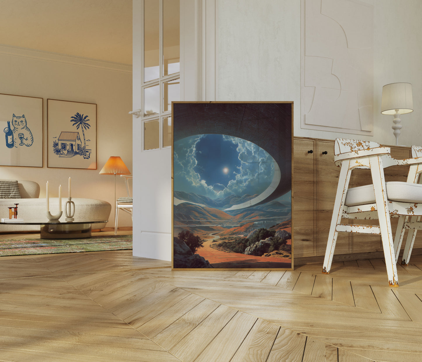 Paisagem Futurista Através de Pôster em Domo