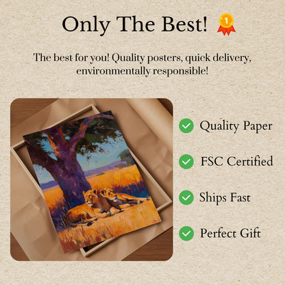 African Lions Under Tree Poster