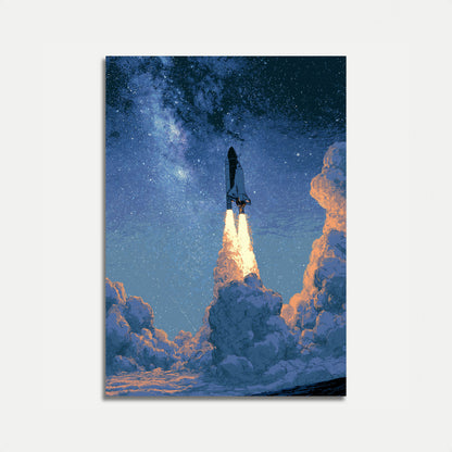 Nocny plakat startu rakiety kosmicznej