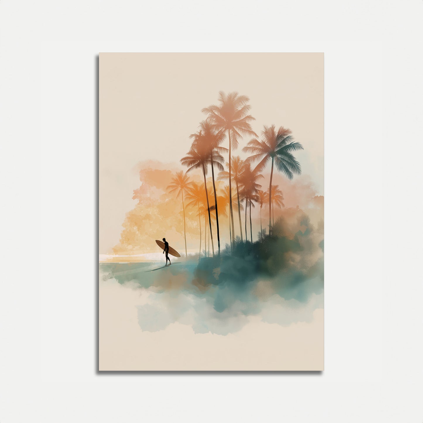 Surfer with Palm Trees Poster