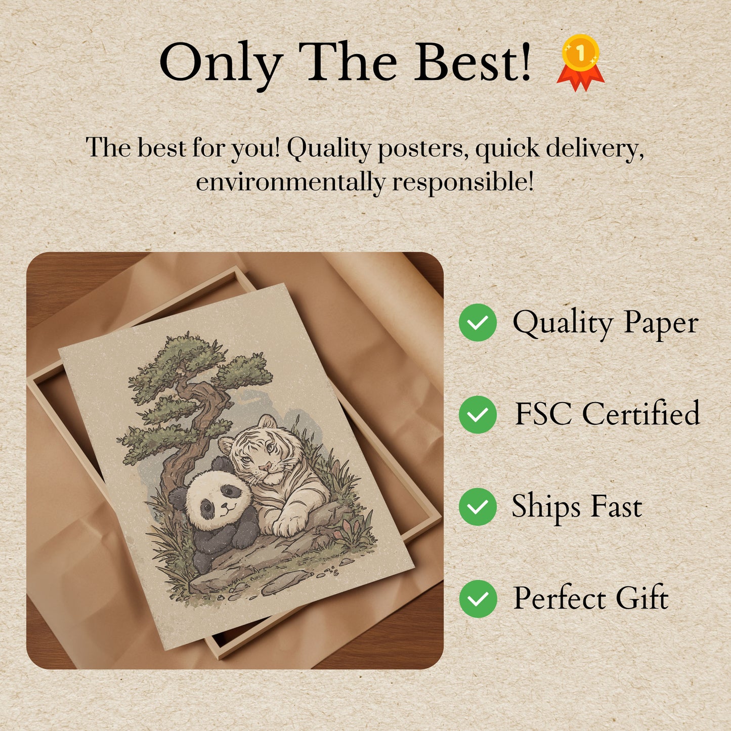 Panda and Tiger Friends Poster