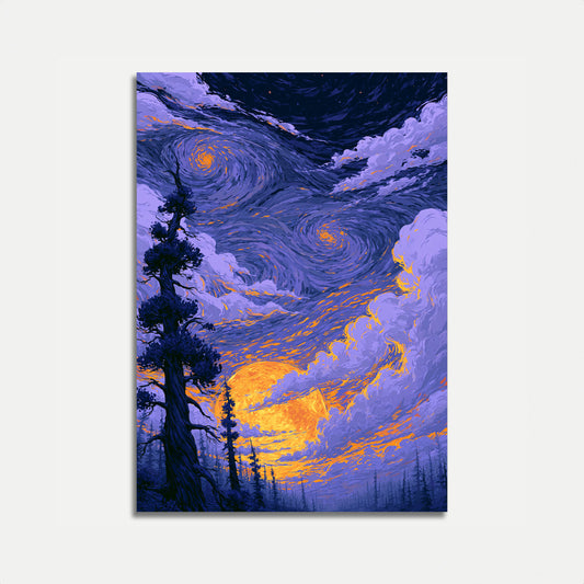 Starry Night Forest Landscape Poster