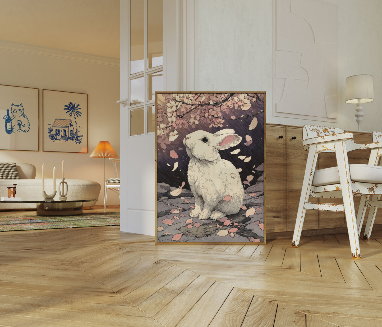 White Rabbit Blossom Garden Poster
