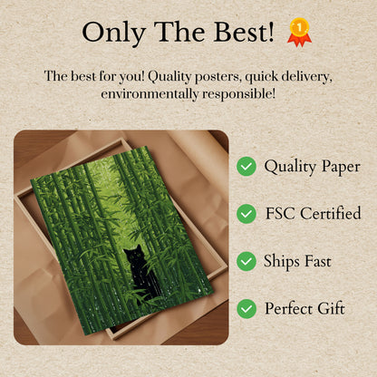 Black Cat in Bamboo Forest Poster