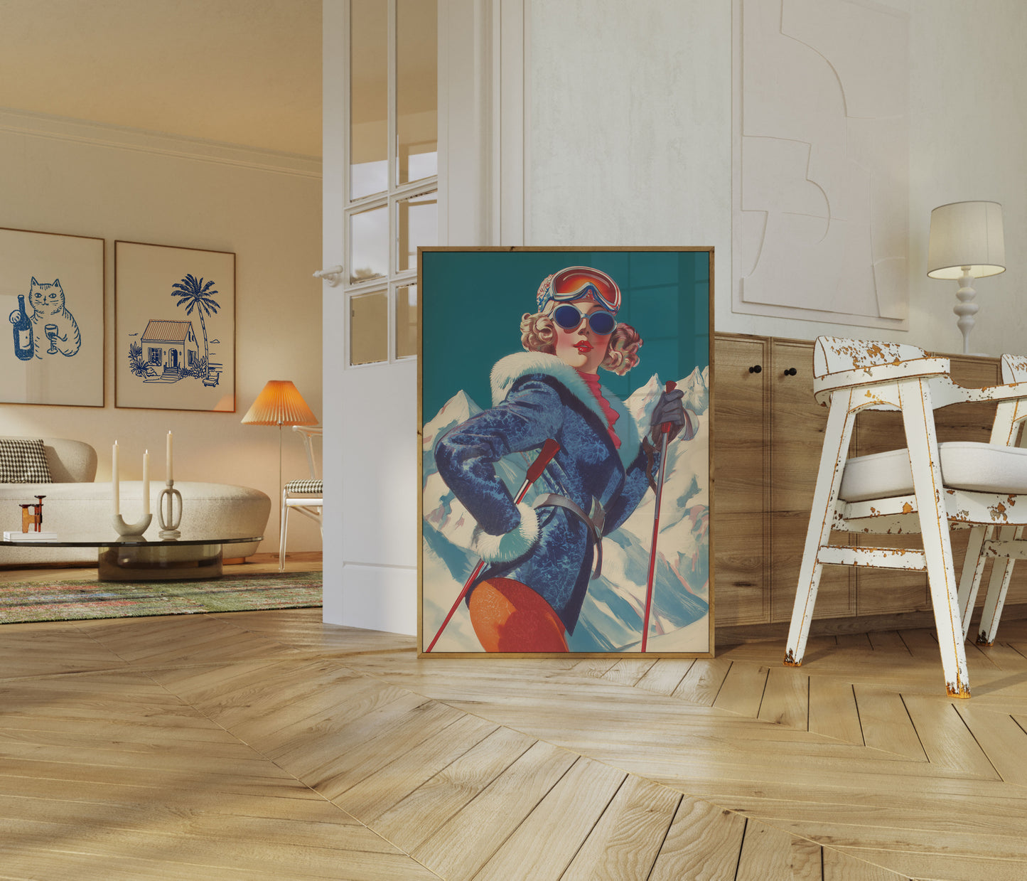 Affiche vintage de déesse du ski alpin
