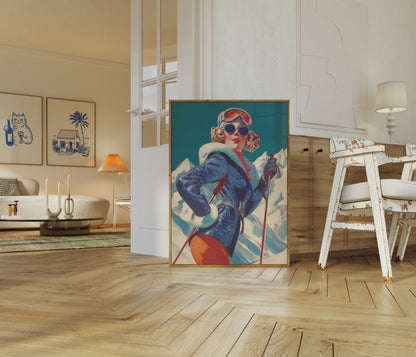 Affiche vintage de déesse du ski alpin