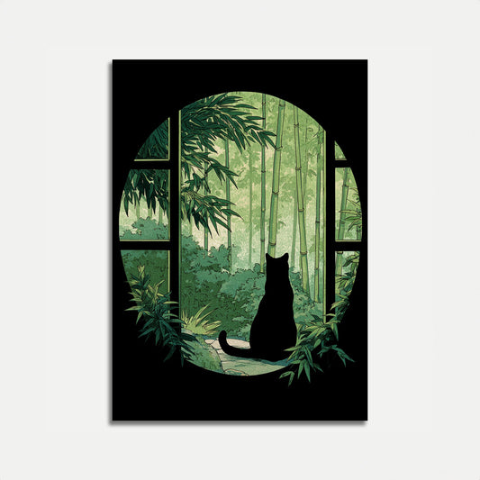 Cat in Bamboo Forest Poster