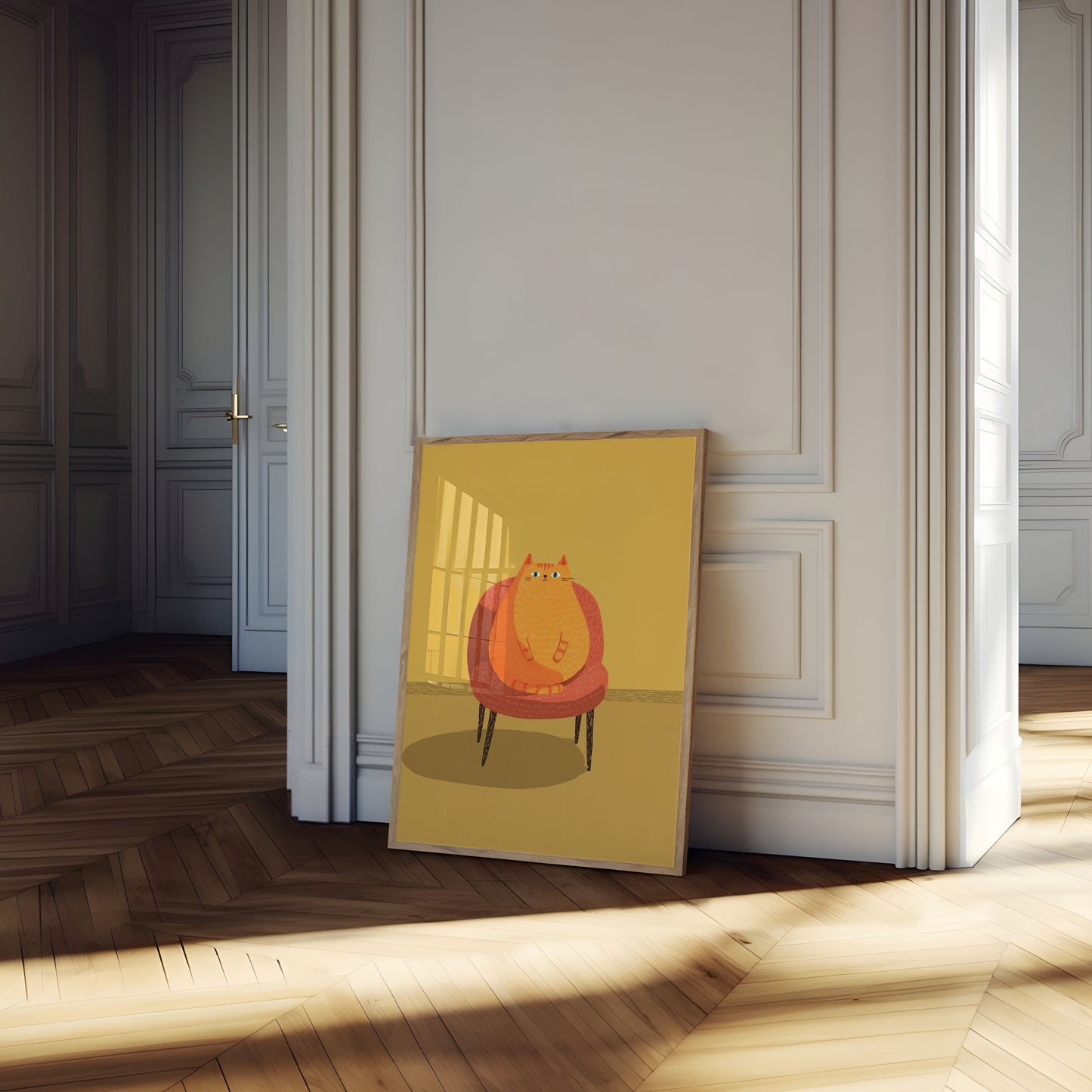 Mysig Orange Katt på Stol Affisch