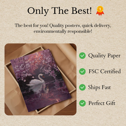 Serene Swan Cherry Blossom Poster