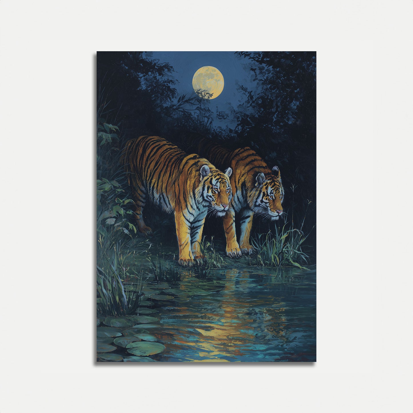 Tigers bij Maanlicht Poster