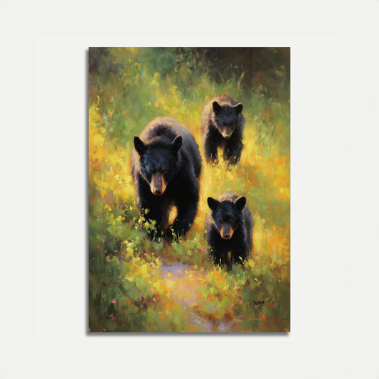 Svart björnfamilj skogsaffisch