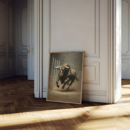 Charging Bull in Motion Poster