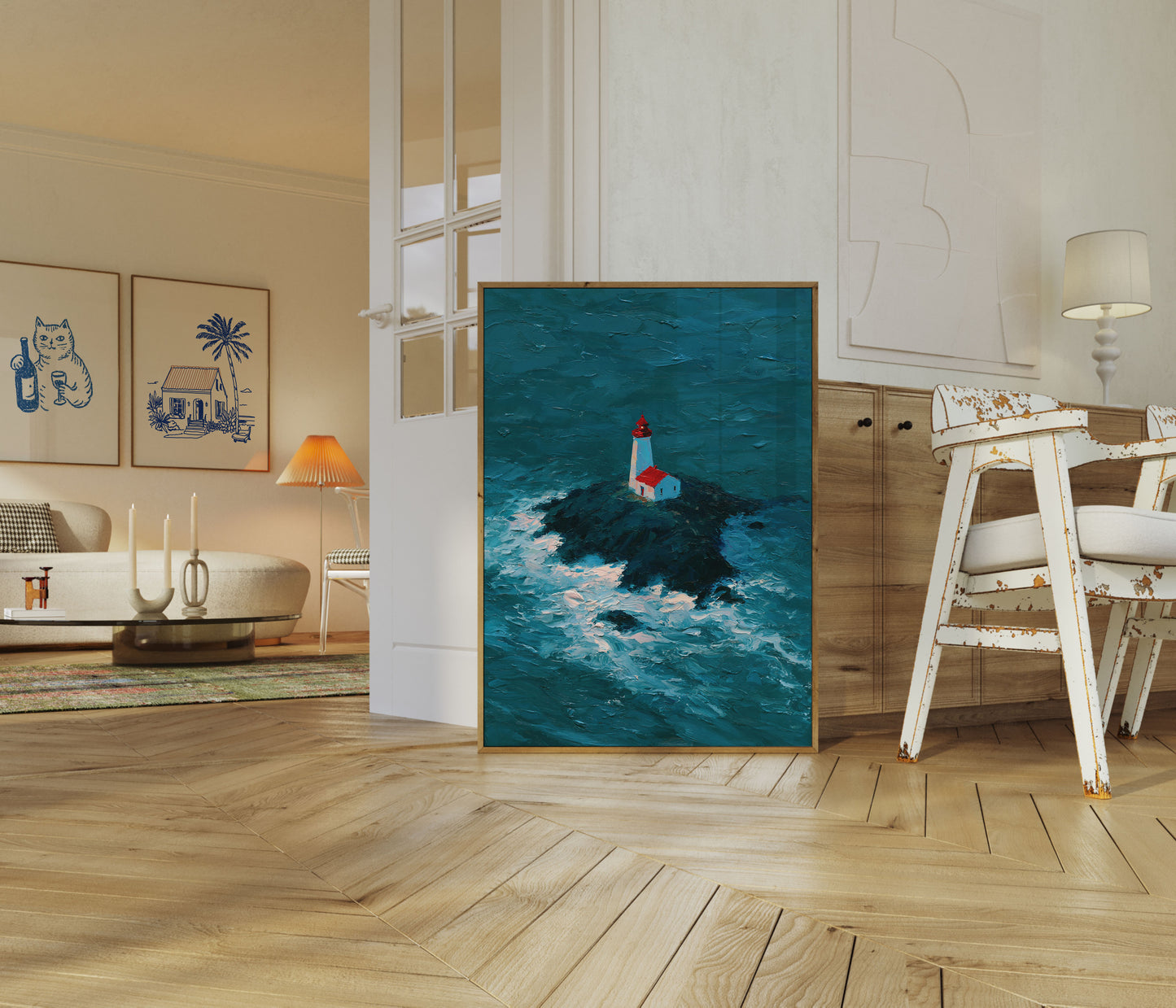 Lighthouse on Rocky Shores Poster