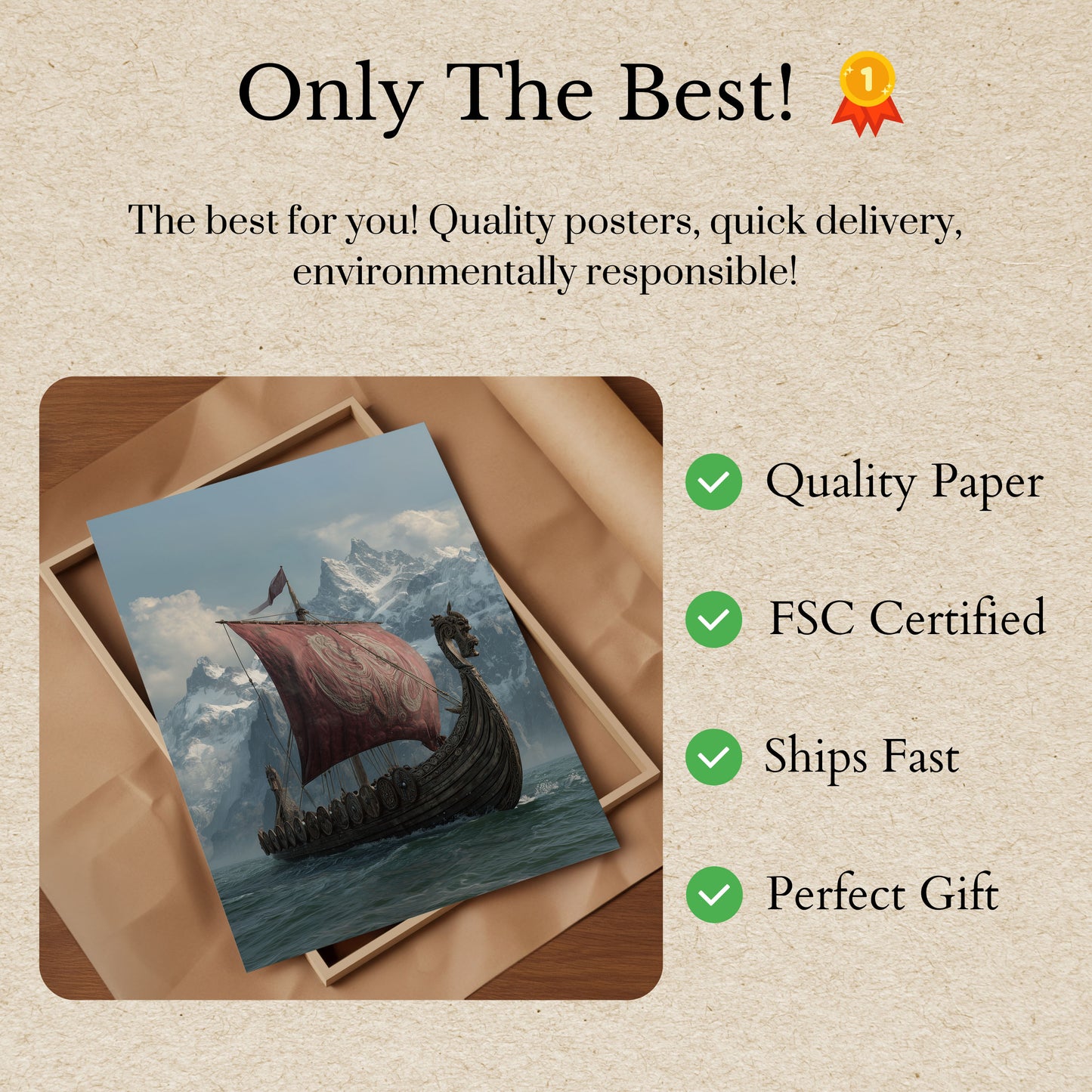 Póster del viaje de montaña en un barco vikingo