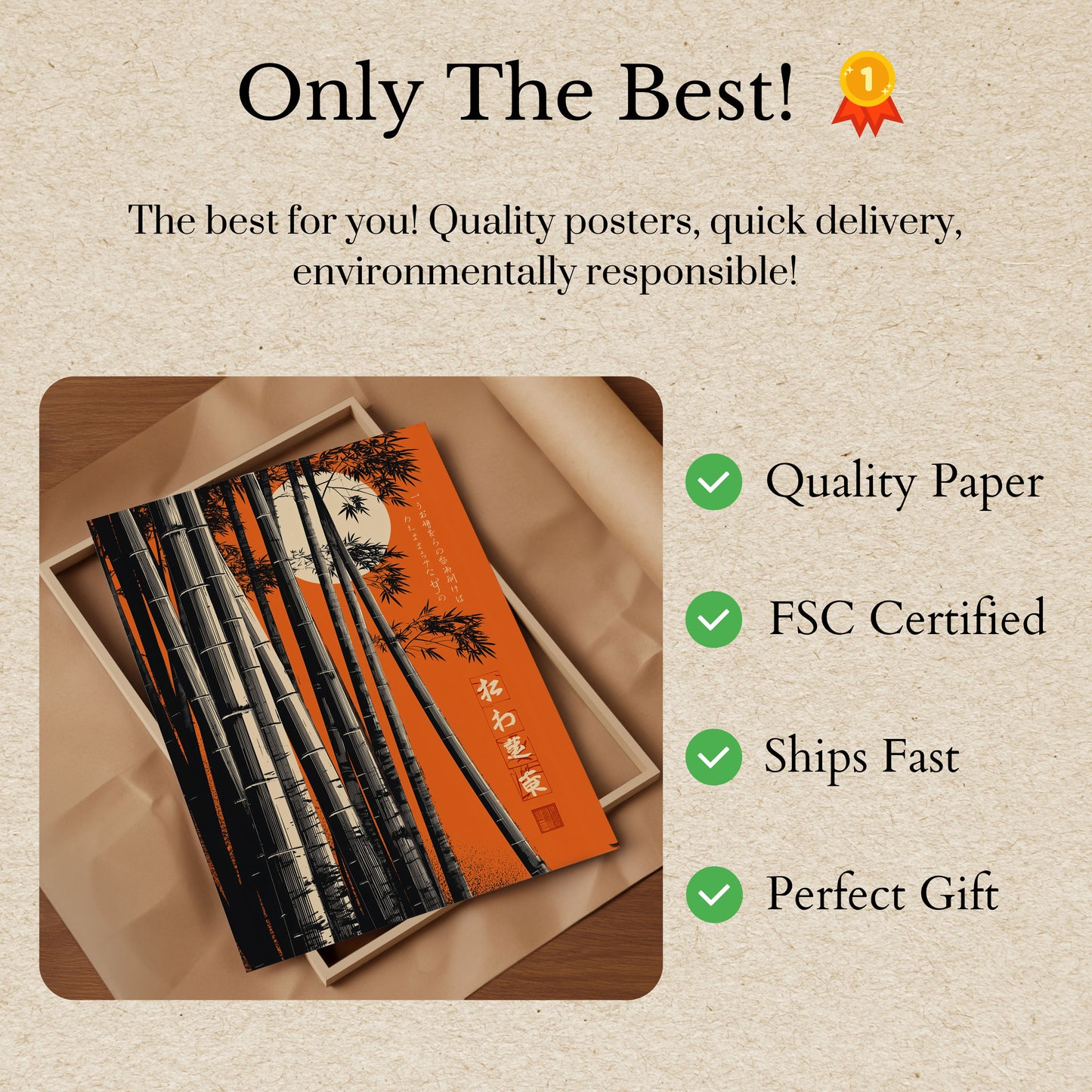 Póster del bosque de bambú iluminado por la luna