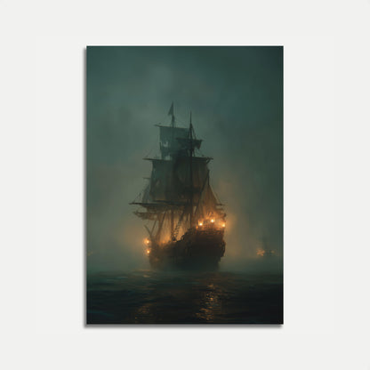 Ghostly Pirate Ship Night Poster