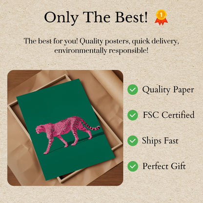 Póster de vida silvestre vibrante de guepardo rosa