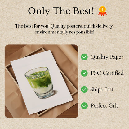 Grüner Matcha-Cocktail Aquarell Poster