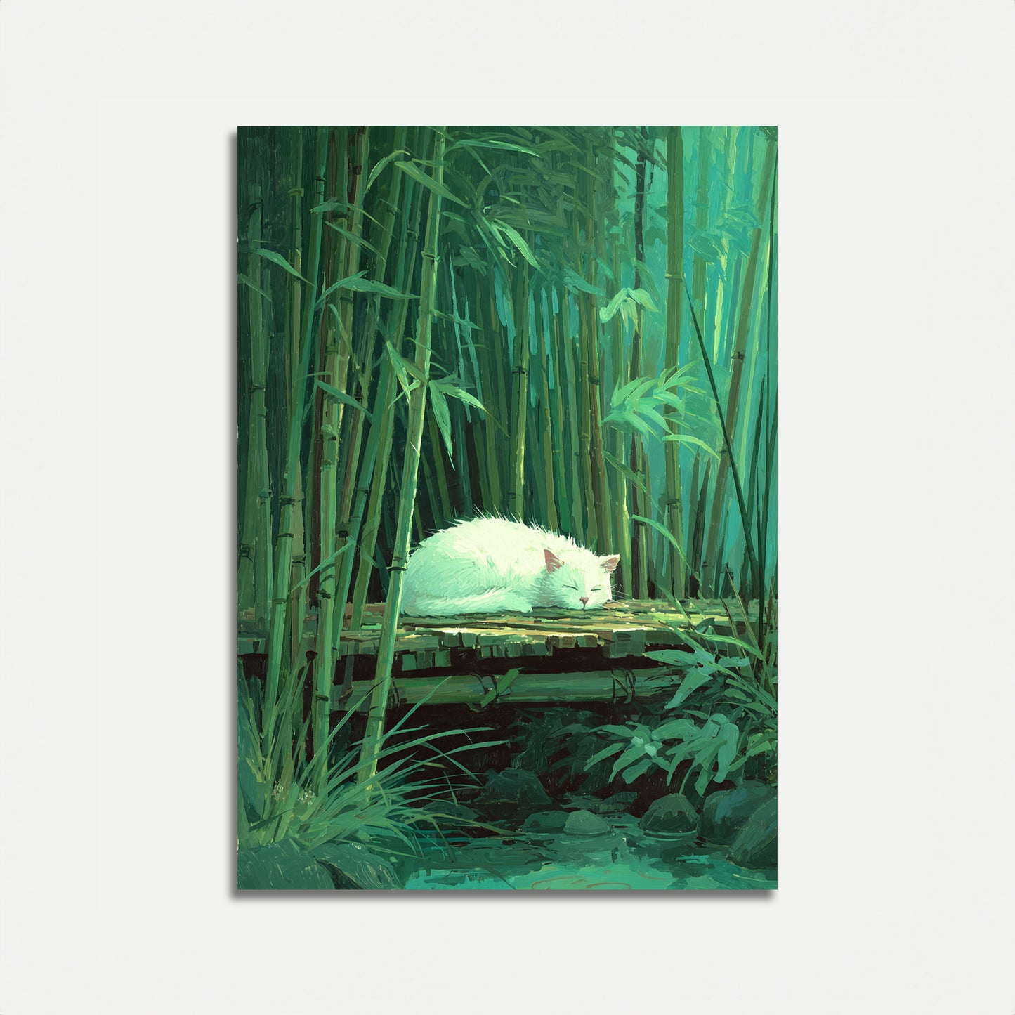 White Cat in Bamboo Forest Poster