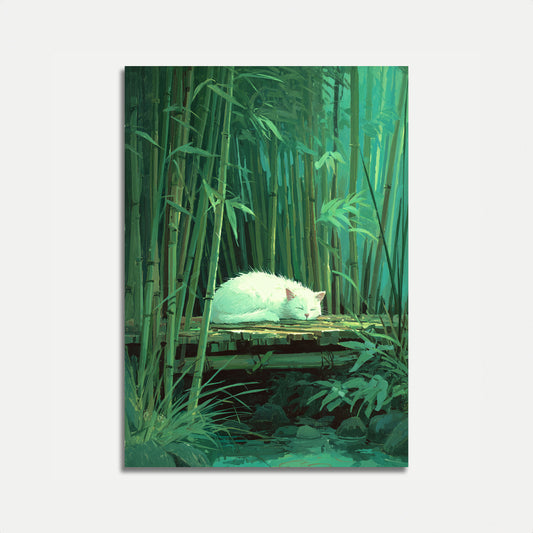 White Cat in Bamboo Forest Poster