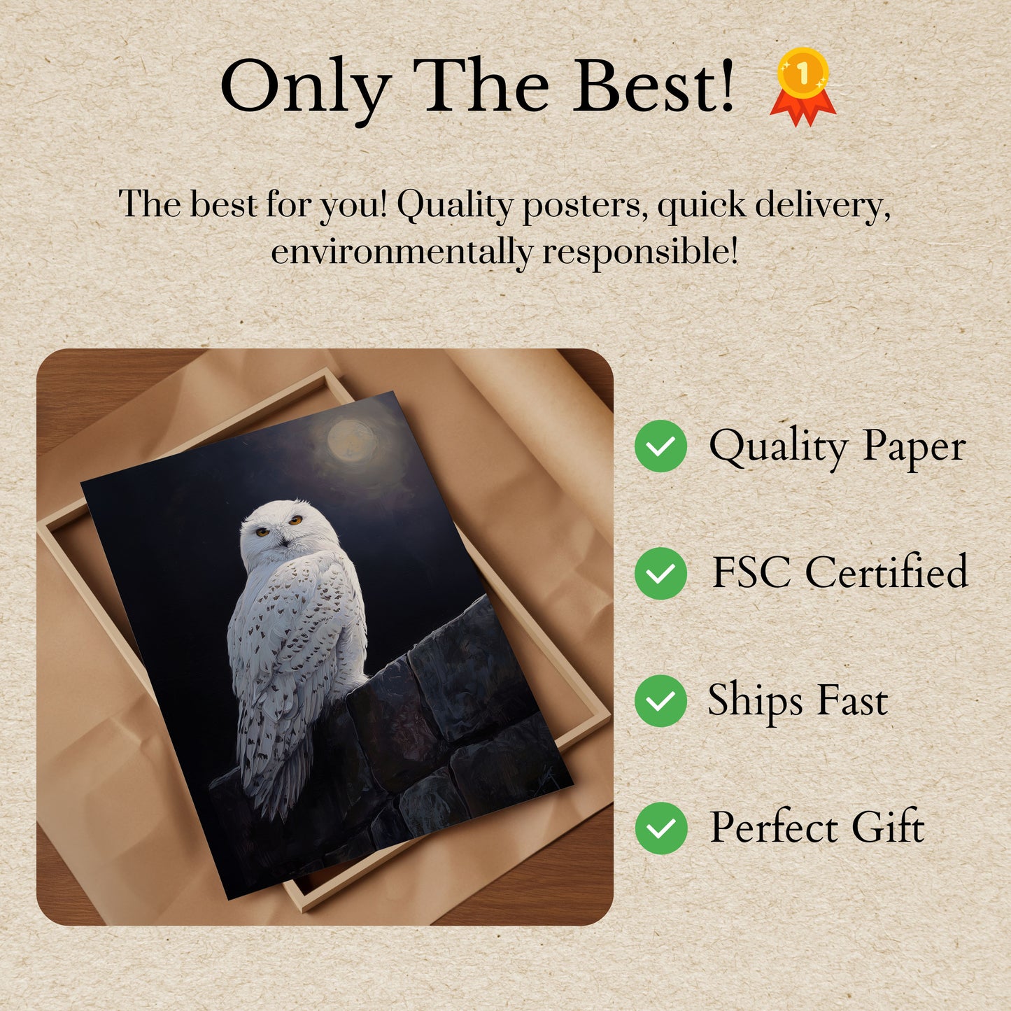 Moonlit Snowy Owl Poster