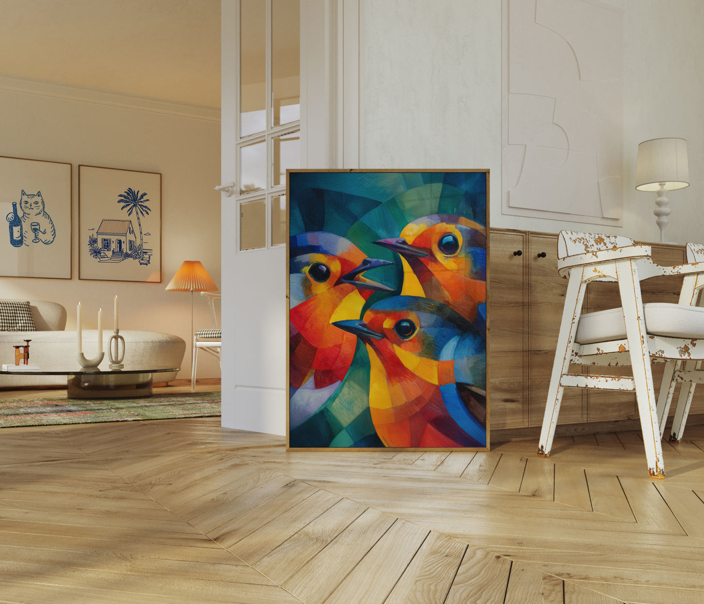 Colorful Geometric Birds Poster