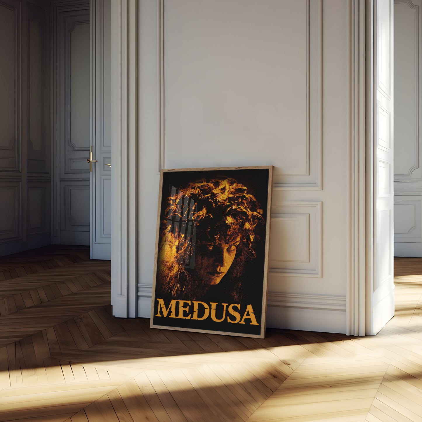 Plakát s mytologickým portrétem Medúzy