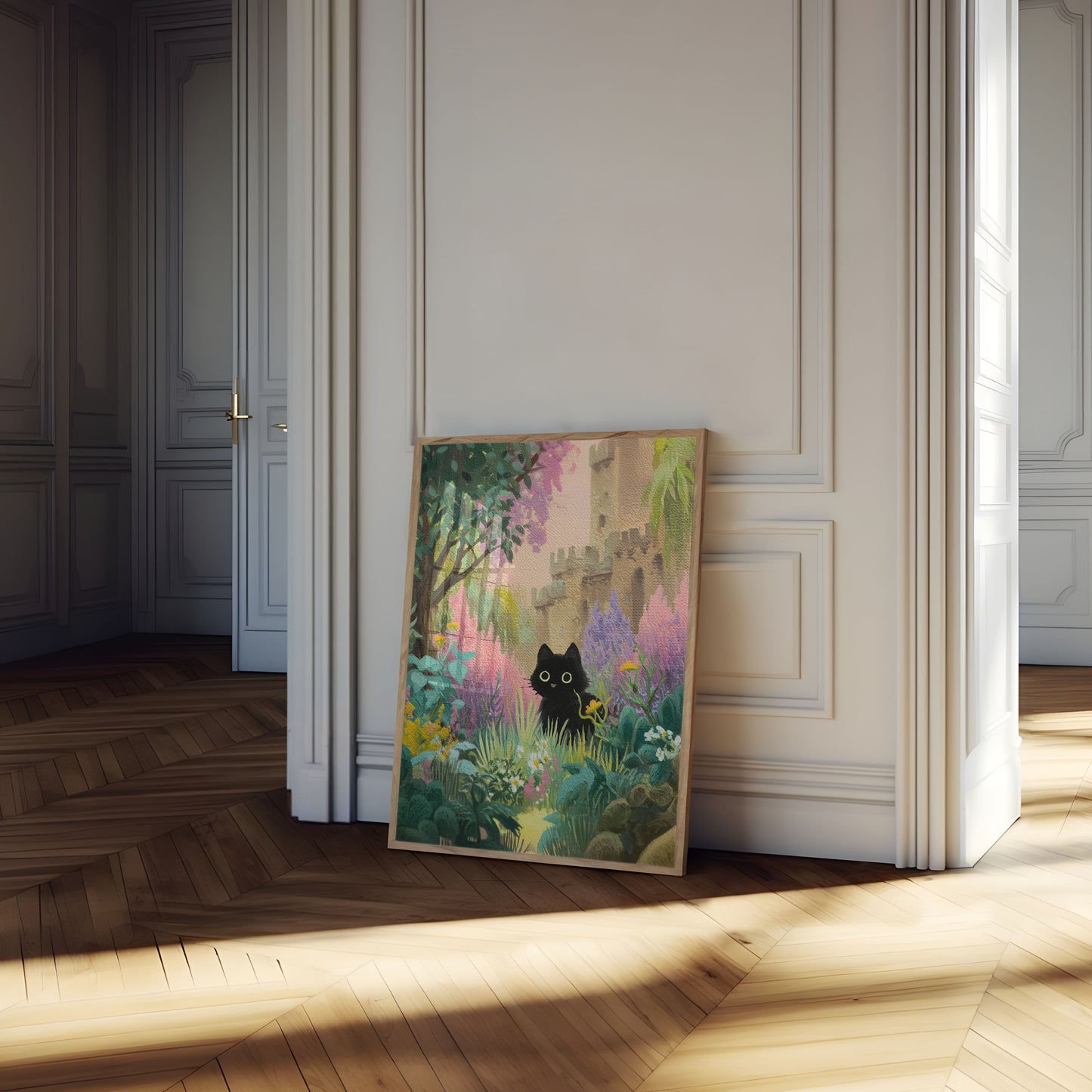 Black Cat in Magical Garden Poster