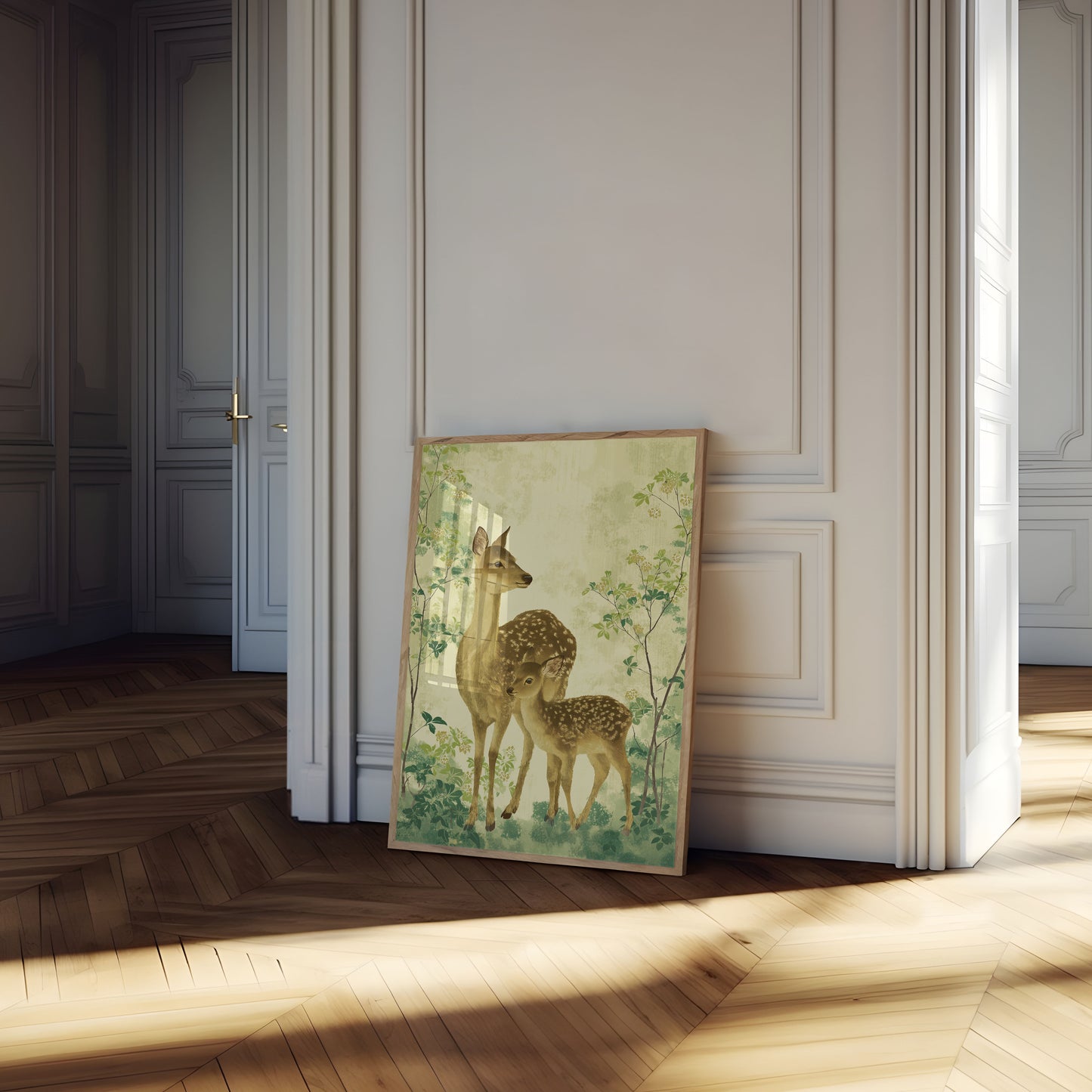 Mutterhirsch und Kitz Waldplakat