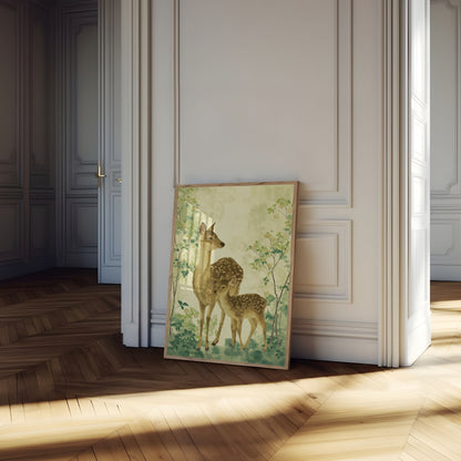 Mutterhirsch und Kitz Waldplakat