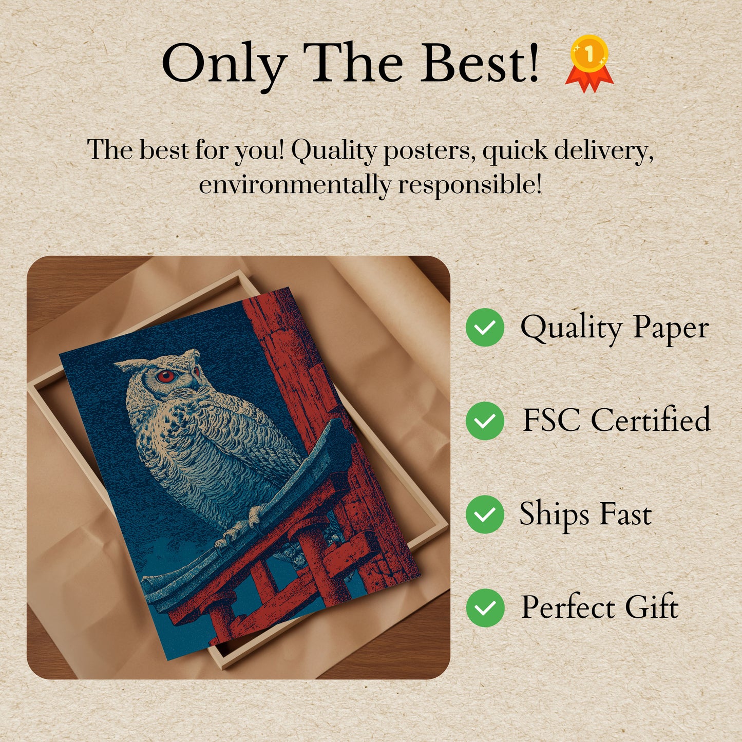 Owl on Red Timber Poster