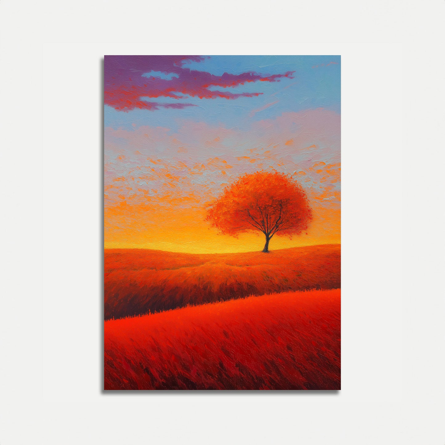 Pôster Árvore do Pôr do Sol em Campo Vermelho