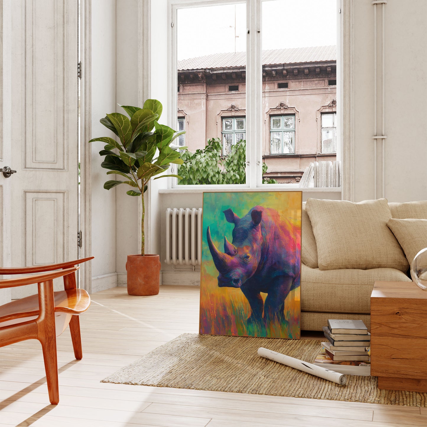 Colorful Rhino Wildlife Art Poster