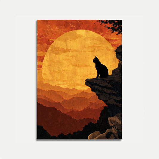 Cat Watching Sunset Poster