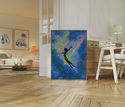 Swimmer Diving Through Cosmic Light Poster