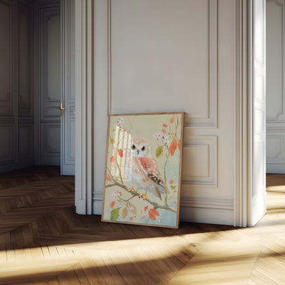 Soft Pastel Owl in Bloom Poster