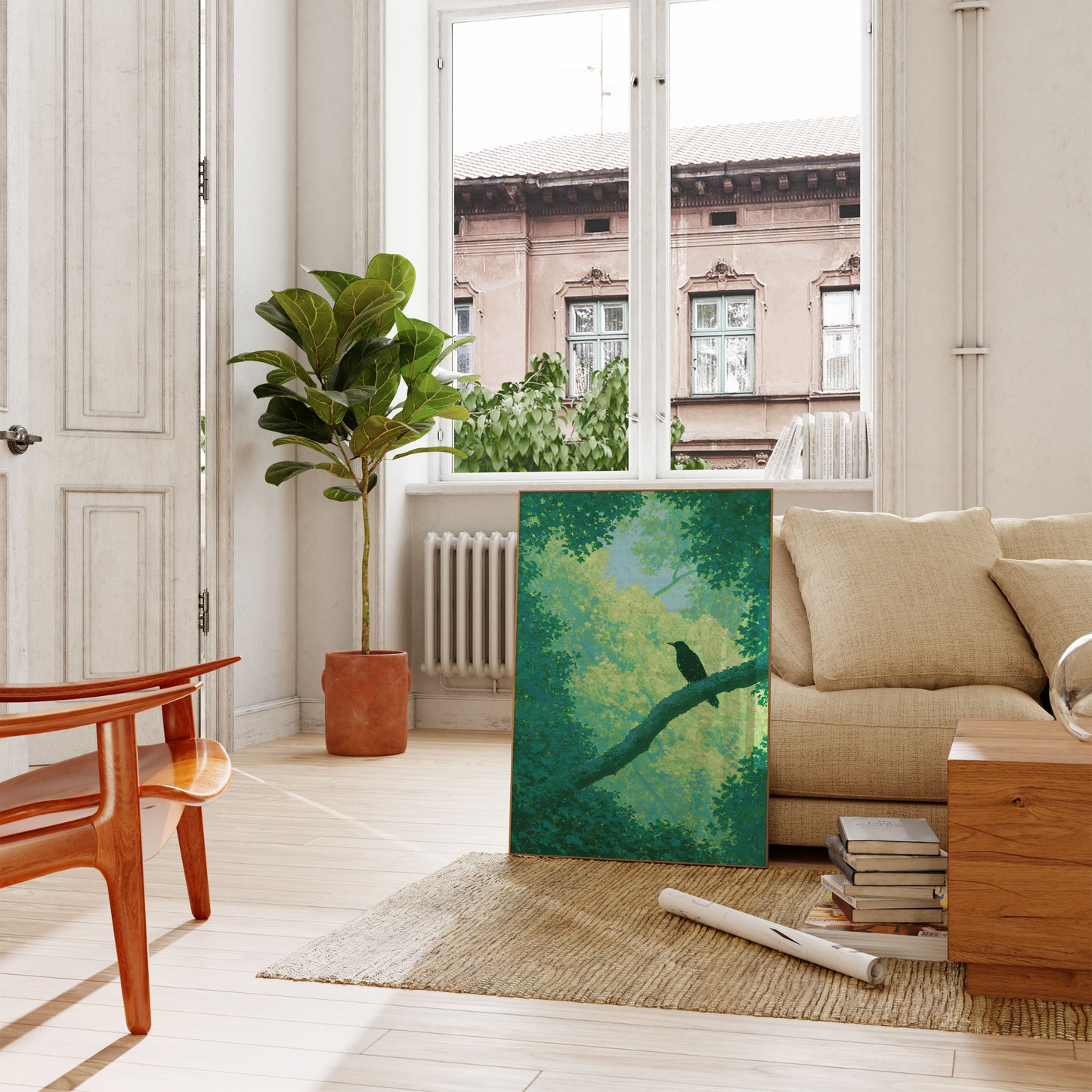 Pták na větvi baldachýn plakát