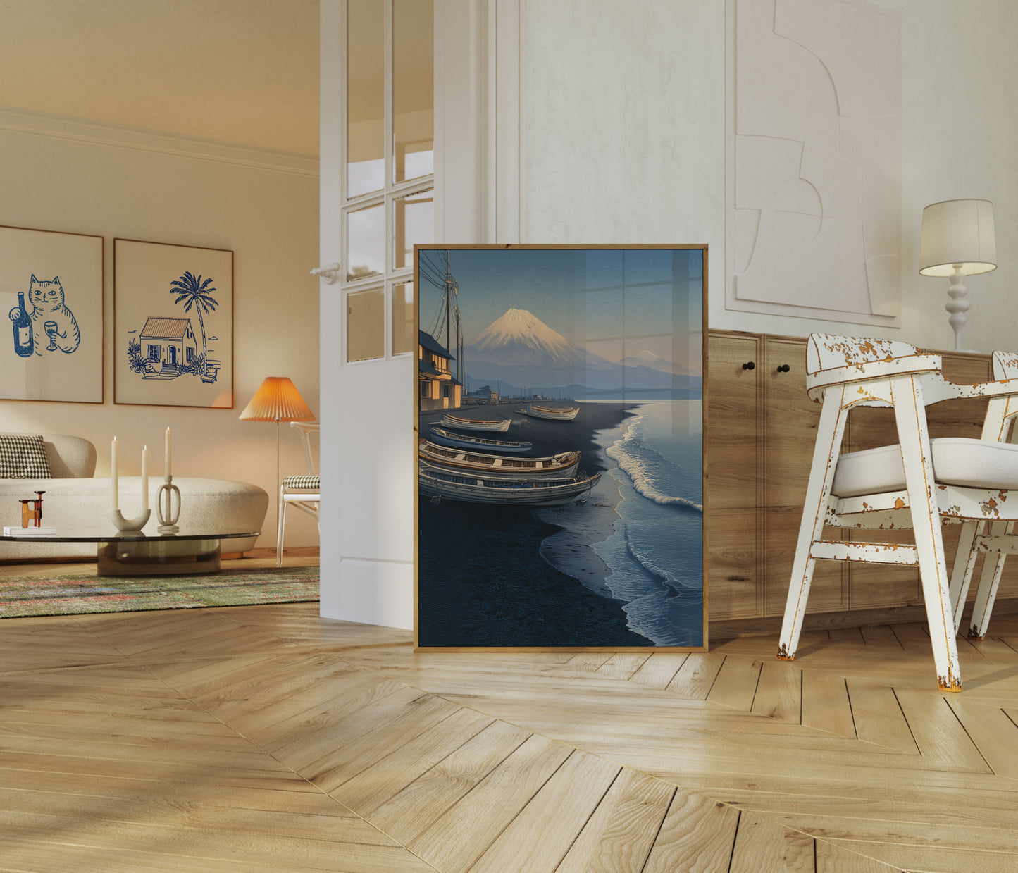 Mount Fuji Fishing Village Poster