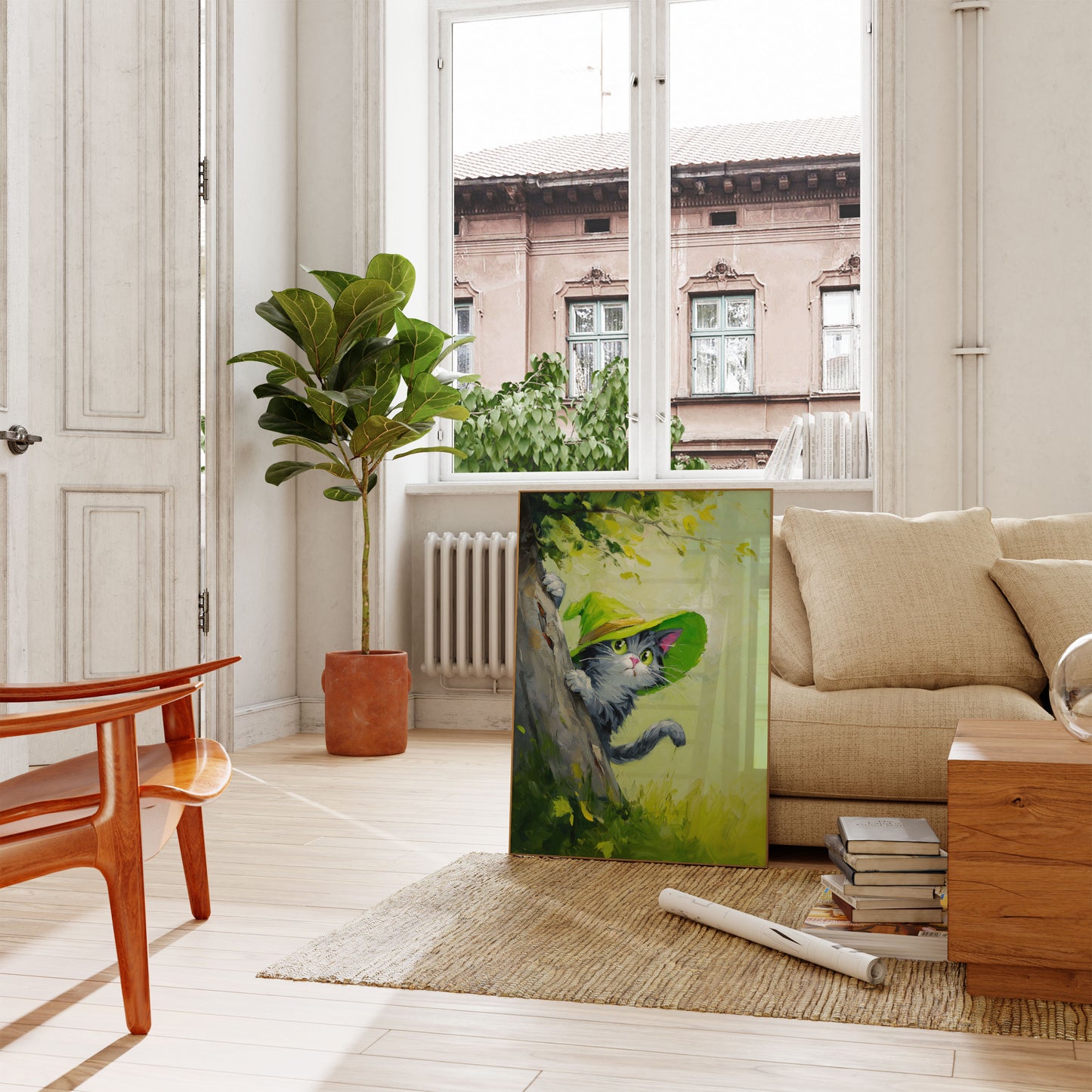 Playful Cat in Green Poster
