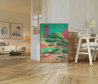 Póster de paisaje japonés tranquilo