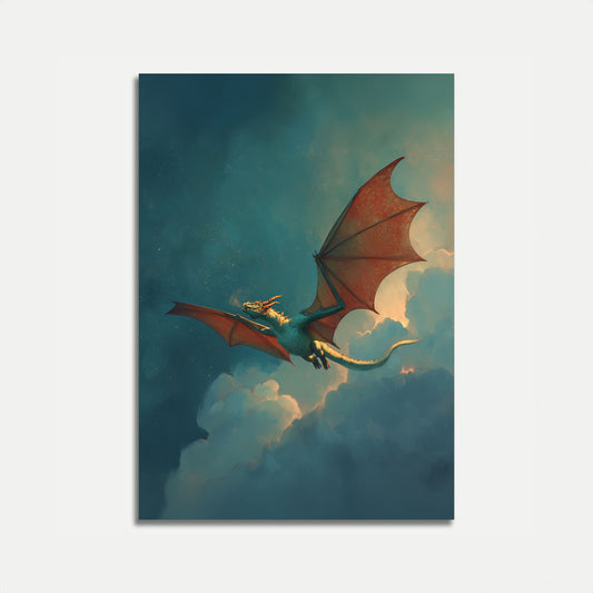 Póster de fantasía de dragón volador
