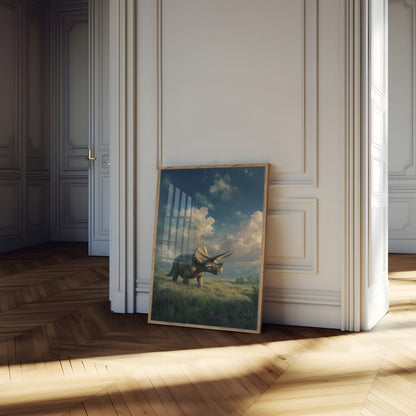 Ancient Triceratops Mountain Landscape Poster