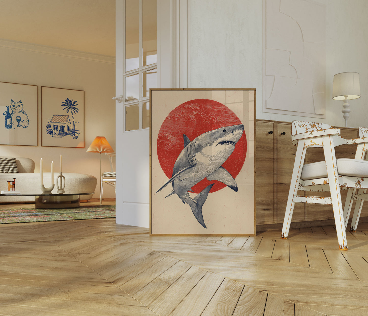 Red Horizon Shark Poster