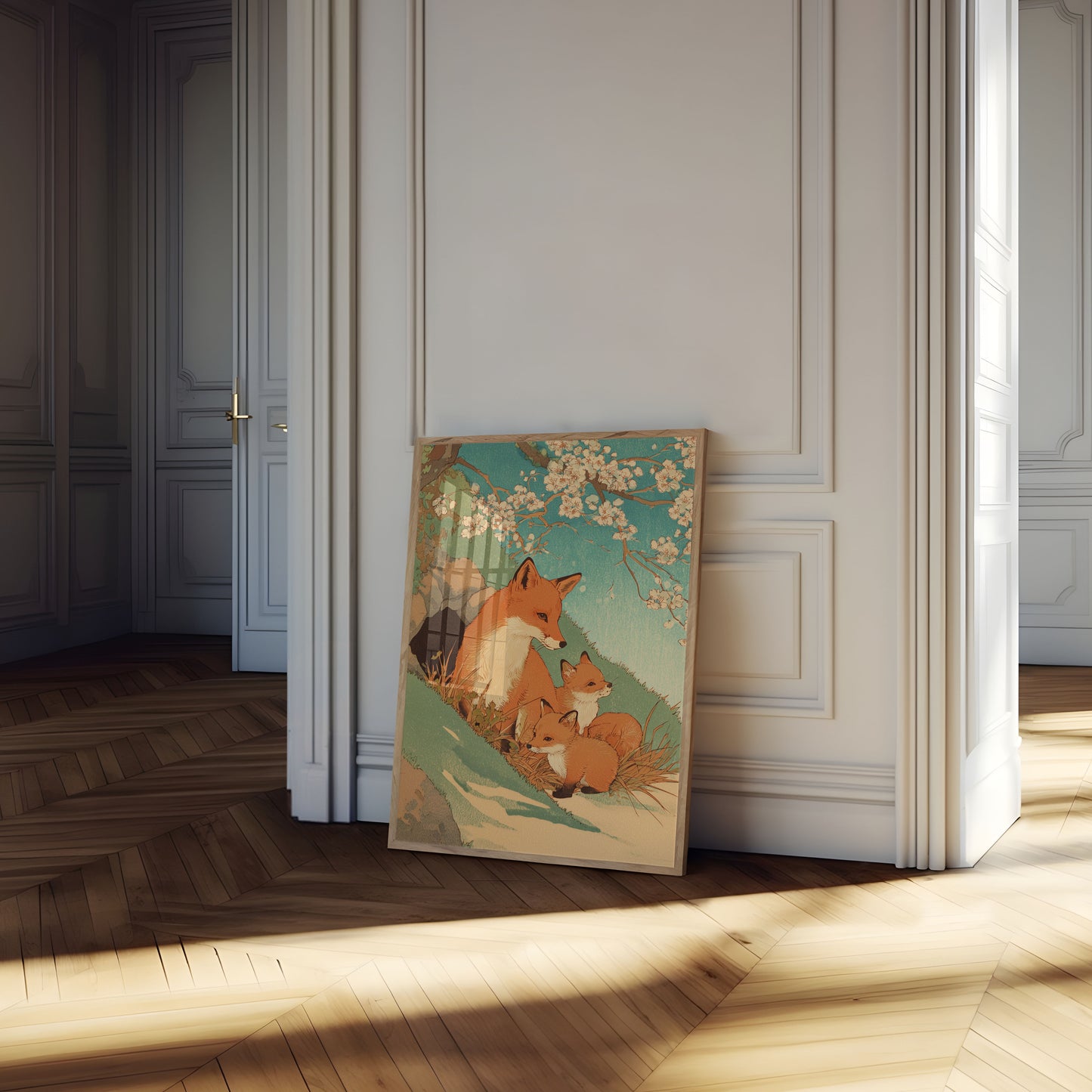 Fox Family Under Blossoms Poster