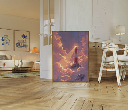 Celestial Lighthouse Storm Poster