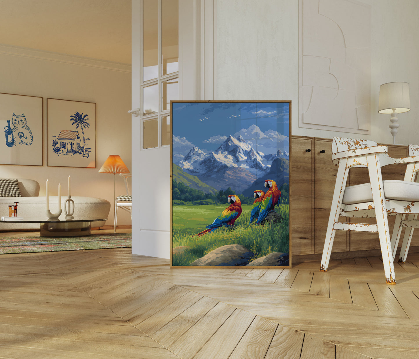 Affiche de Perroquets Aras en Prairie Alpine