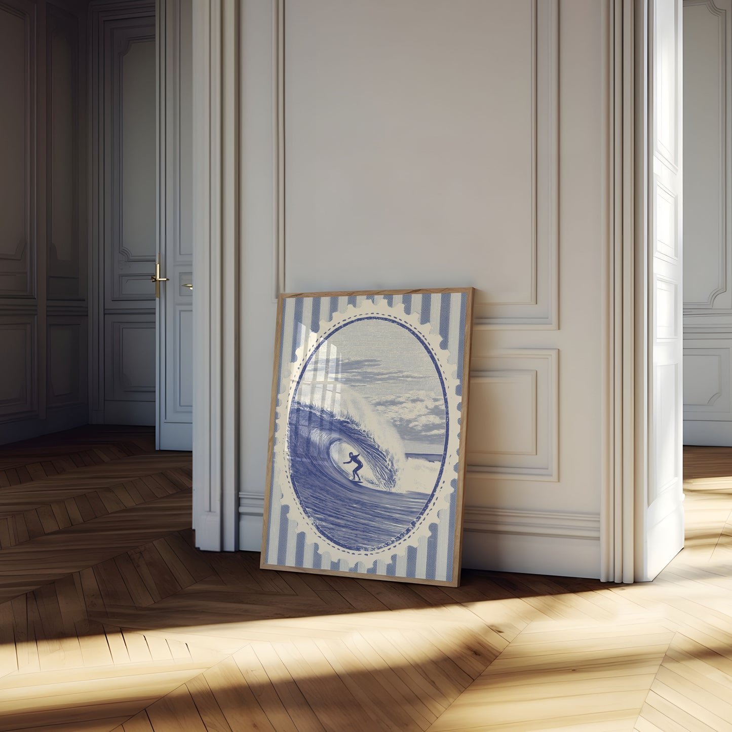 Surfing Blue Wave Poster