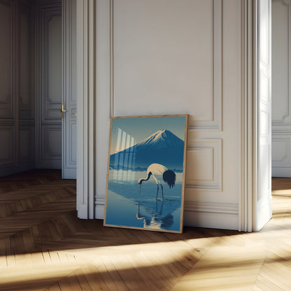 Crane by Mount Fuji Poster