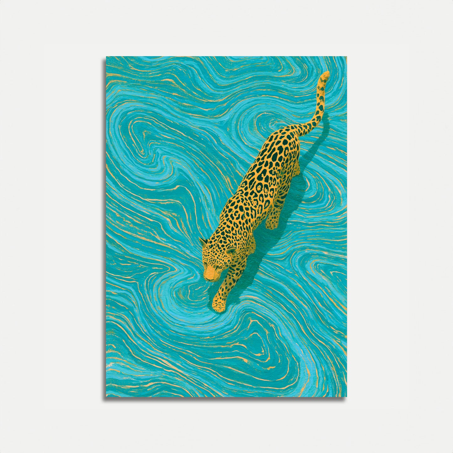 Leopard Swimming in Turquoise Poster